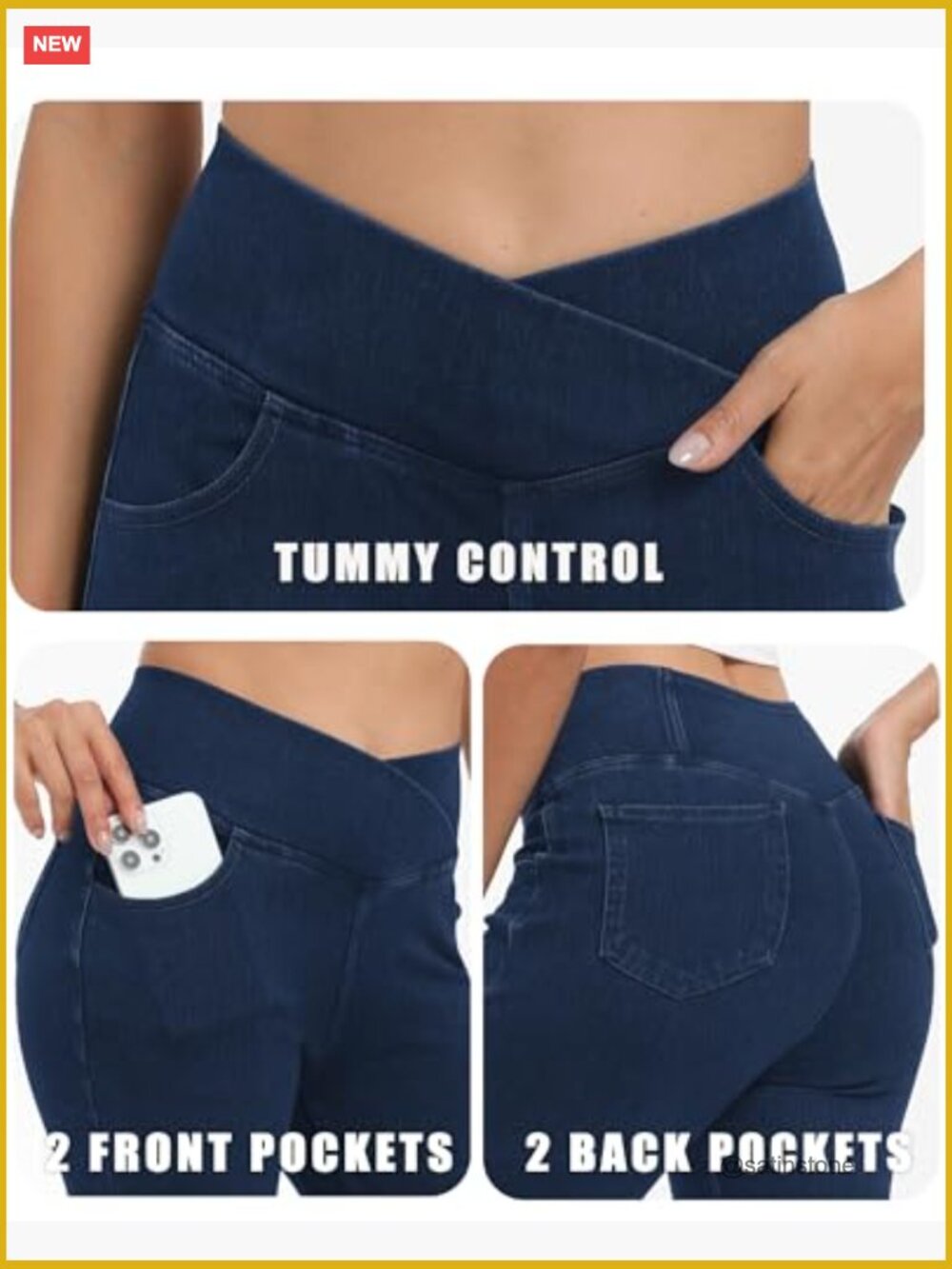 High Waisted Bell Bottom Flare Jeans with Pockets Pull On Stretchy Jeggings - Picture 4 of 7